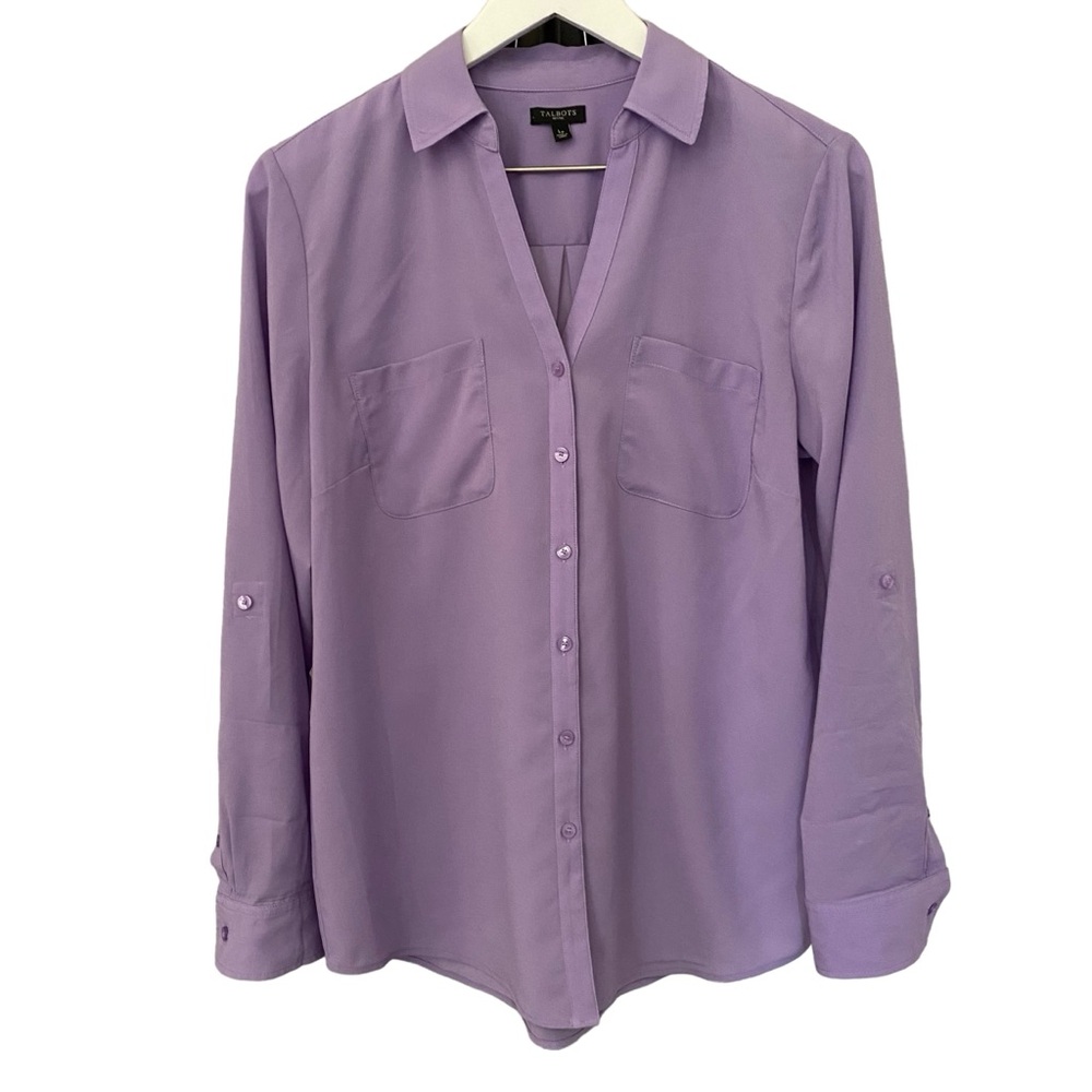 Talbots Women’s Roll Tab Business Casual Button Up Career Top Size Large - Lilac